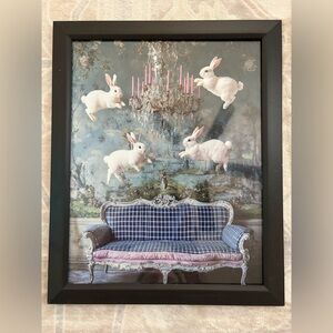 Jolly White Rabbits framed 8x10” art print